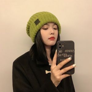 Korean style green knitted Beanie hat